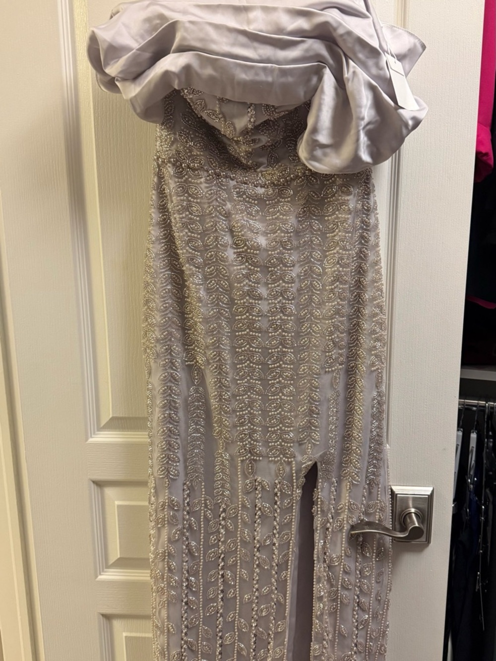 One-Shoulder Silver Embellished Evening Gown - Picture 2 of 5